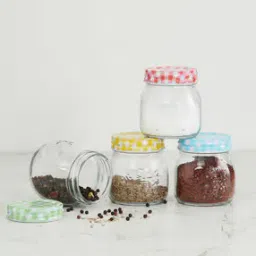 Checked Printed Transparent Glass Storage Jar-39