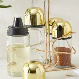 Travis Devon Set of 4 Glass Cruet Set with Metal Stand-19