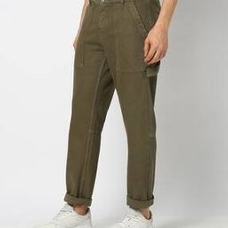 Men Panelled Flat-Front Straight Fit Cargos-image-49