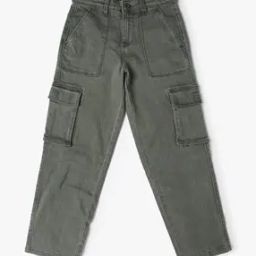 Boys Lightly Washed Straight Fit Cargo Jeans-50