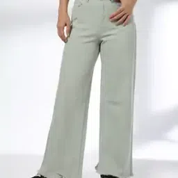 Women High-Rise Wide Leg Jeans with Frayed Hems-95