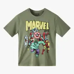Boys Marvel Print Relaxed Fit Crew-Neck T-Shirt-picture-17