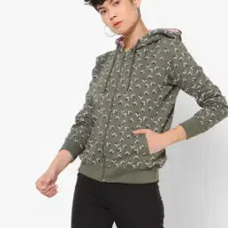 Floral Print Zip-Front Hoodie-image-61