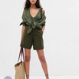 Women Linen Blend Shorts with Elasticated Waist-picture-2