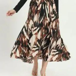 Women Accordion Pleated Printed Flared Skirt-image-56