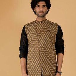 Men Floral Print Nehru Jacket with Welt Pockets-53