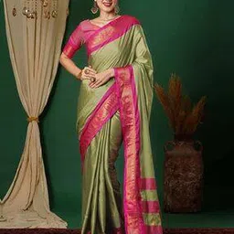 awesome Women Floral Woven Kanjeevaram Saree with Contrast Border-picture-10
