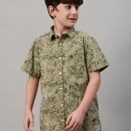 Boys Leaf Print Regular Fit Shirt-image-13