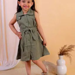 Girls Shirt Dress with Tie-Up Detail-image-2