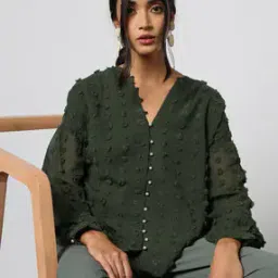 Women Swiss-Dot Tailored Fit Shirt-image-3