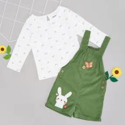 Cotton Graphic Printed T-shirt And Dungaree Set-image-53