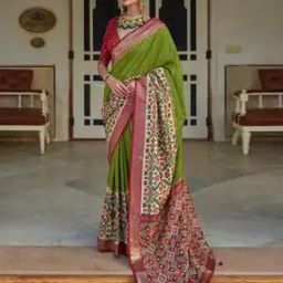 Ikat Print Saree with Contrast Border-image-31