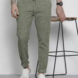 Heathered Slim Fit Flat-Front Trousers-picture-21