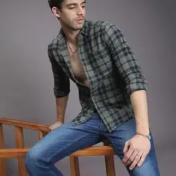 the indian garage co Men Slim Fit Checked Shirt with Patch Pocket-picture-28