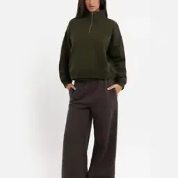 Women Regular Fit Sweatshirt with Half-Zip Closure-image-67