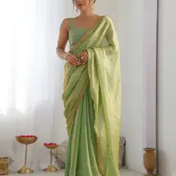 Women Embroidered Design Sequins Paper Silk Saree-image-15