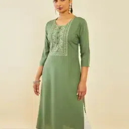 Embroidered Round-Neck Straight Kurta-image-16