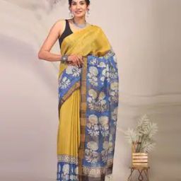 Hand Block Print Bhagalpuri Cotton Silk Saree with Blouse-image-50