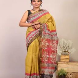 Hand Block Print Bhagalpuri Cotton Silk Saree with Blouse Traditional Saree-image-75