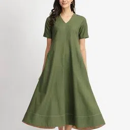 pink fort Women Midi Linen Blend A-Line Dress-picture-32