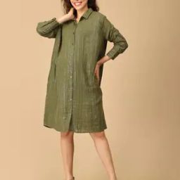 Women A-Line Dress with Belt Accent -image-43