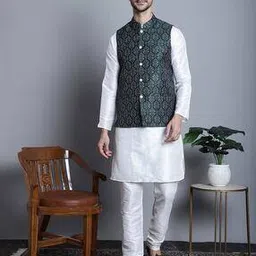 jompers Woven Nehru Jacket with Welt Pockets-picture-49
