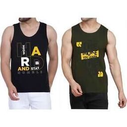 Men Pack of 2 Typographic Print Sleeveless Vests-25