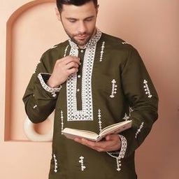 Men Regular Fit Cotton Embroidery Long Kurta-image-32