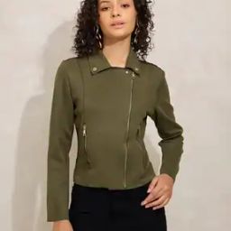 Women Biker Jacket with Zip Closure-picture-25