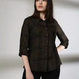Women Checked Regular Fit Shirt with Flap Pockets-image-74