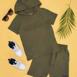 Boys Typographic Print Shorts & T-shirt Set-image-50
