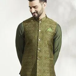 Men Floral Print Regular Fit Nehru Jacket-10