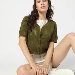 Women Pointelle Knit Button-Down Cardigan-image-73