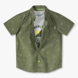 Boys Typographic Print Slim Fit Shirt with T-Shirt-picture-1