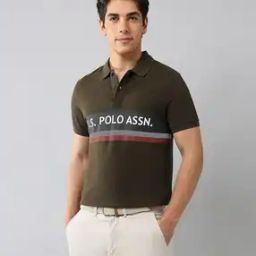 Men Brand Print Slim Fit Polo T-Shirt-image-1