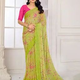 Women Floral Print Saree with Contrast Border-image-58