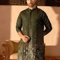 Embroidered and Sequins Silk Blend Kurta-37
