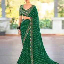 Women Georgette Traditional Saree with Blouse Piece-image-16