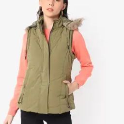 Sleeveless Zip-Front Jacket with Detachable Fur-Lined Hood-picture-10
