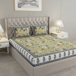 330 TC Floral Print King-Size Bedsheet with Pillow Covers-11