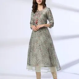 avaasa mix n' match Women Floral Print Flared Kurta-picture-6