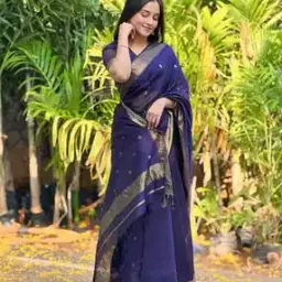 anjaneya sarees Women Banarasi Woven Saree with Unstitched Blouse Piece-picture-0