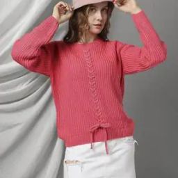 Women Ribbed Regular Fit Pullover with Tie-Up-image-28