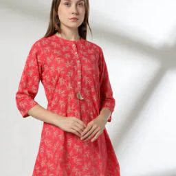 Women Leaf Print A-Line Kurti-picture-17