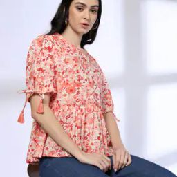 Women Floral Print Relaxed Fit Peplum Top-picture-48