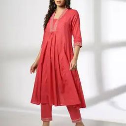 Women Swiss-Dot A-Line Kurta with Pants-image-26