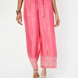 Women Embroidered Palazzos with Drawstring Waist-23