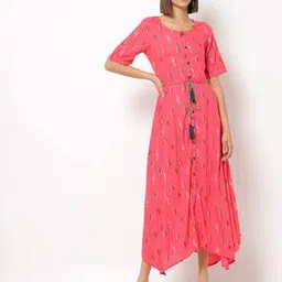 fusion Ikat-Woven A-line Dress with Waist Tie Up-picture-40