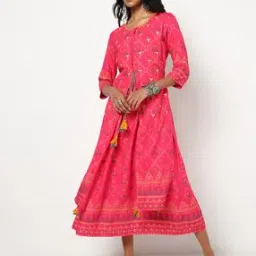 Printed A-line Dress with Embroidery-image-95