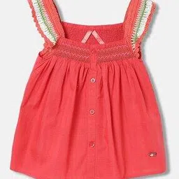 blue giraffe Girls Embroidered Top with Button Closure-picture-17